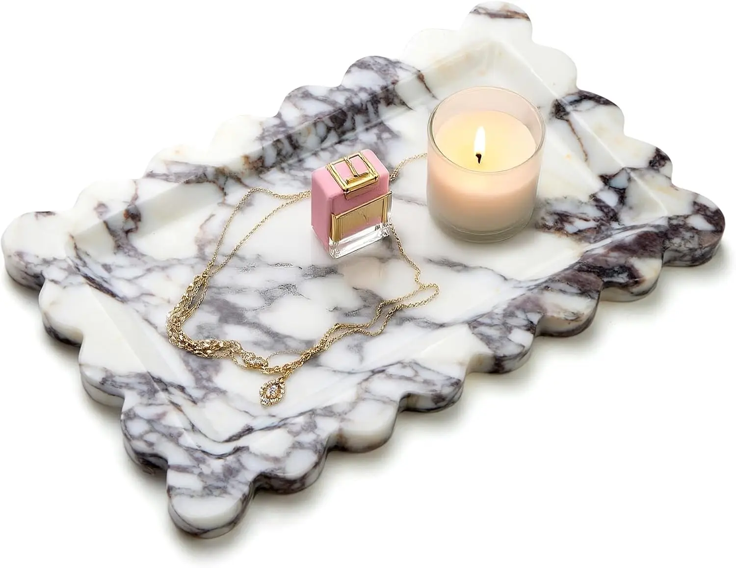 

Calacatta Viola Marble Tray Scalloped Luxury Bathroom Vanity Dresser Kitchen Home Decor Valentine Gift