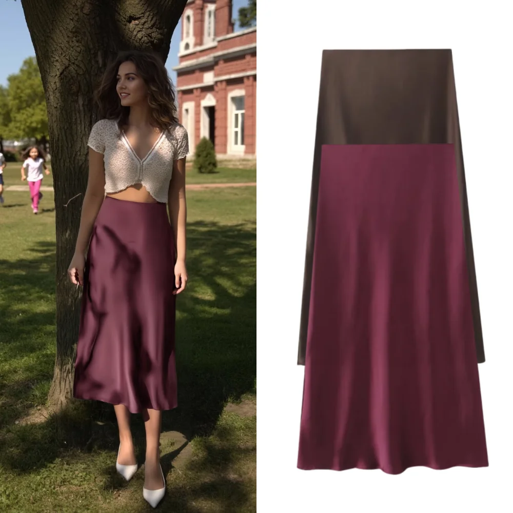 

2025 Taop&Za Womens Midi Skirt Trendy Color Block Design For Fashion Conscious Ladies Elevating Your Look Effortlessly