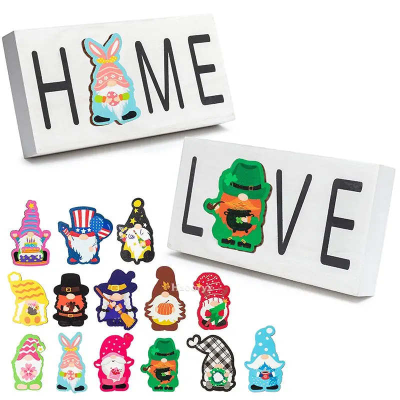 

Wooden Ornament Interchangeable Gnomes Wood Romantic English Alphabet "LOVE" "HOME" Decoration for Entryway Desktop Crafts Decor