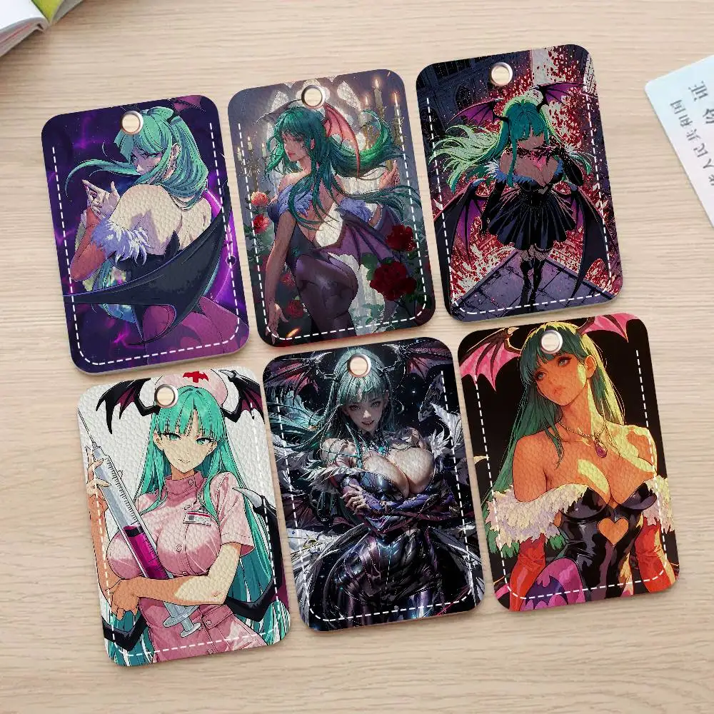 Girl Game M-morrigan Aensland Rectangle ID Card Case Keychain Access Card Bag Key Tag Ring Leather Card Holder Key Ring Access