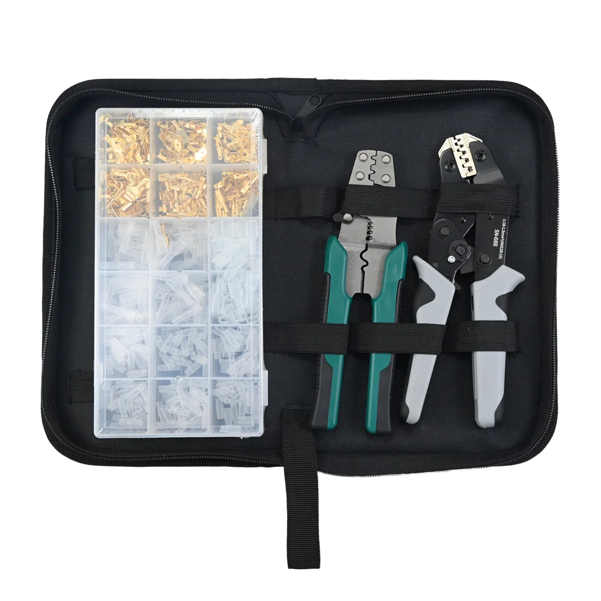 kit-de-ferramentas-para-terminais-de-fiacao-com-600-pecas---alicate-de-crimpagem-sn-68b-alicate-multifuncional-para-desencapar-fios-bolsa-de-armazenamento-oxford---inclui-terminais-de-mola-macho-e-femea-de-28-48-63mm-revestimento-isolante-de-pvc---circuitos-eletronica-automotiva