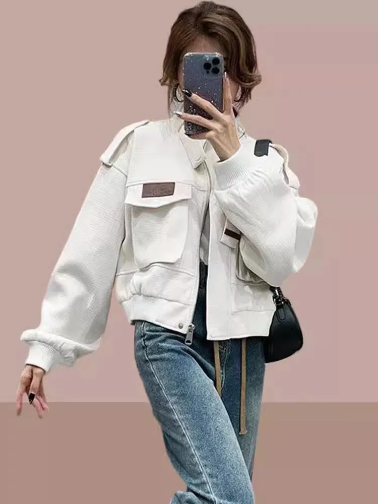 

Faionable Loose Women's Baseball Jaet ort Workwear Sle Breathable Polyester Fiber Spring Autumn Outerwear