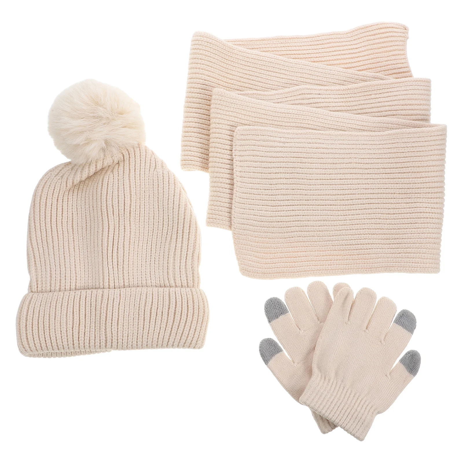 

1Set Winter Gloves Hat Scarf Touchscreen Set Women Warm Soft Winter Warm Costume Outdoor Riding Gloves Scarf Set