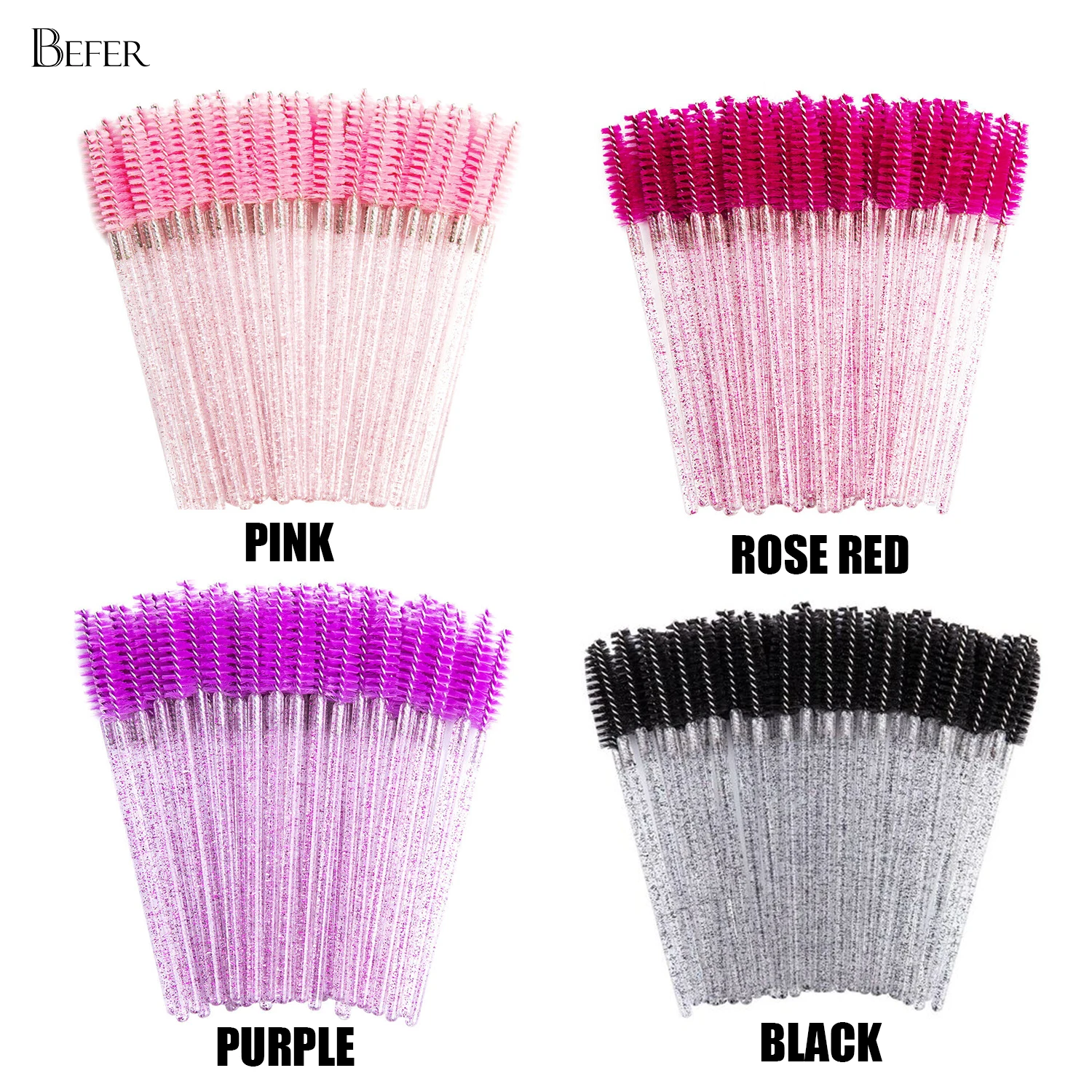 50 Pcs Disposable Crystal Eyelash Brushes Eyebrow Brush Handle Mascara Wand Applicator Spoolers Lashes Makeup Professional Tools