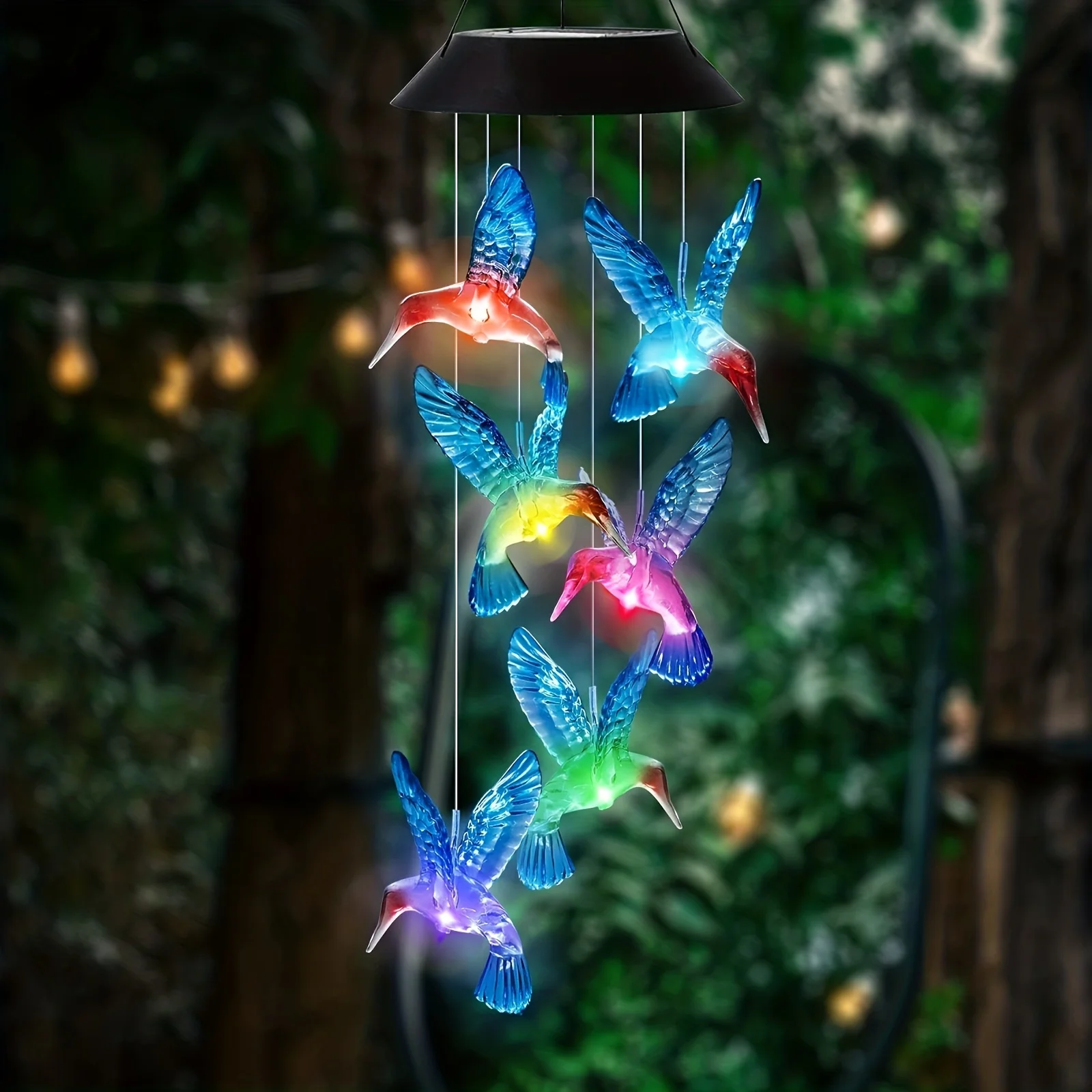 Set Solar Hummingbird Wind Chime - Dazzling LED Lights for Waterproof Outdoor Decor - Festive Christmas Theme - Enhances Garden