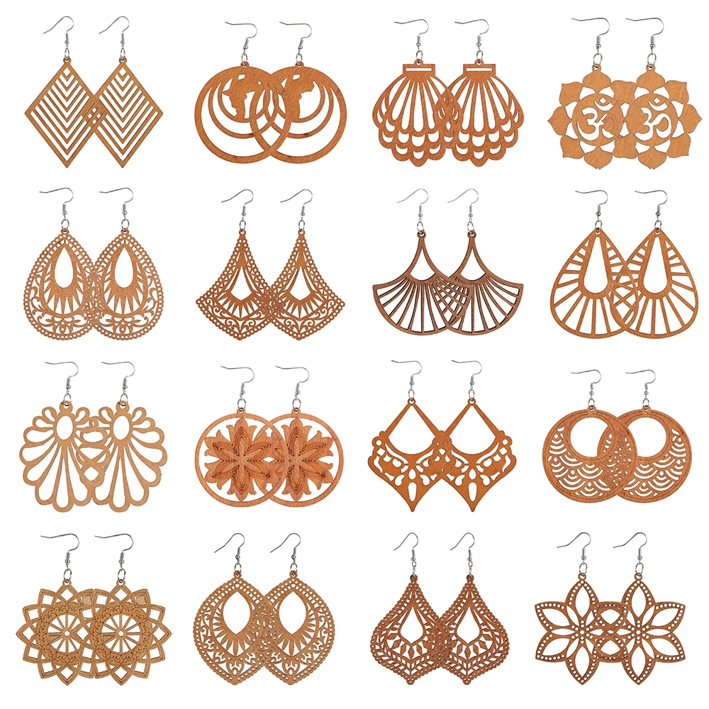 Ethnic Boho Fashion - 1 คู่ไม้แอฟริกัน Dangle ต่างหูชุด Bohemian จี้ต่างหู