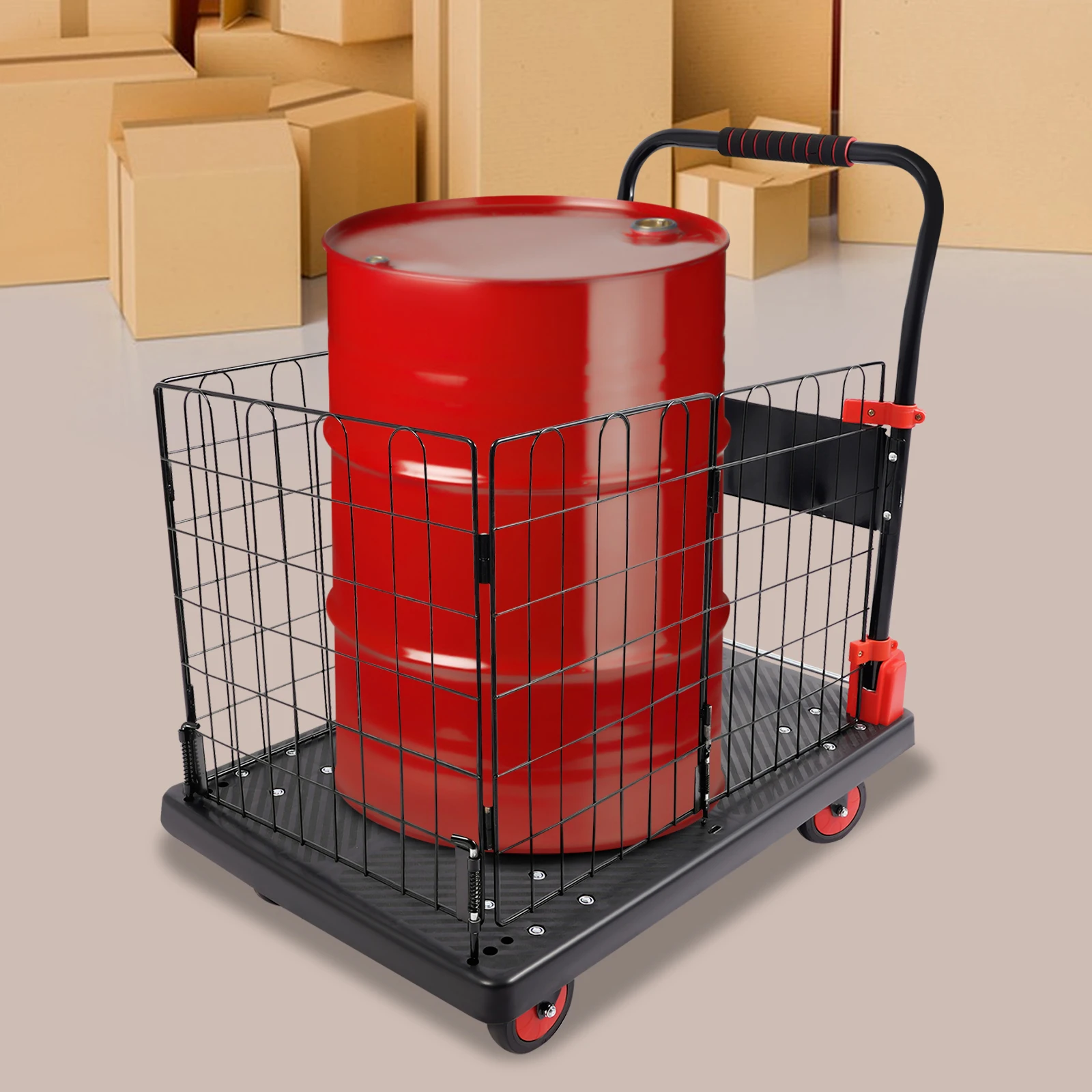 Removable Mesh Cart, Foldable Utility Wagon with Locking Wheels for Moving/Furniture/StorageWarehouse/Home/Logistics Use