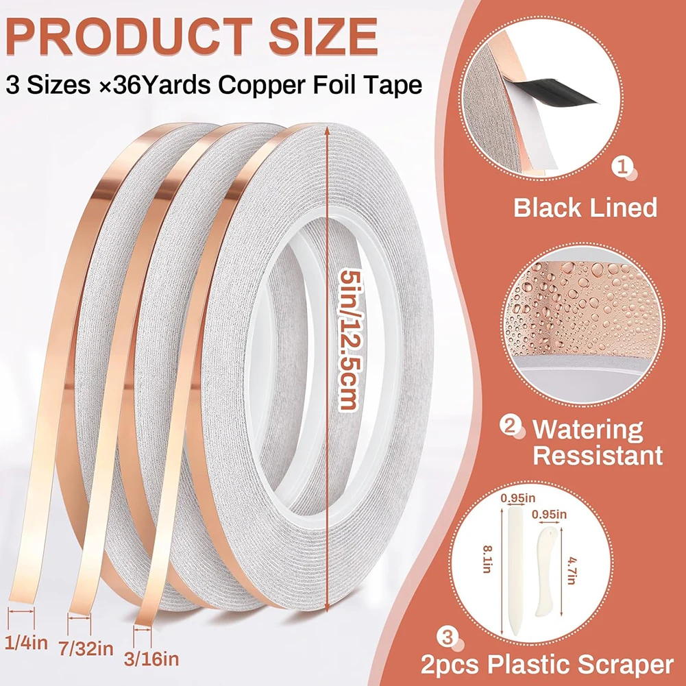 

Лента из медной фольги промышленного класса 2x50 дюймов для экранирования и проектов DIY Медная лента Проводящий клей для витражей