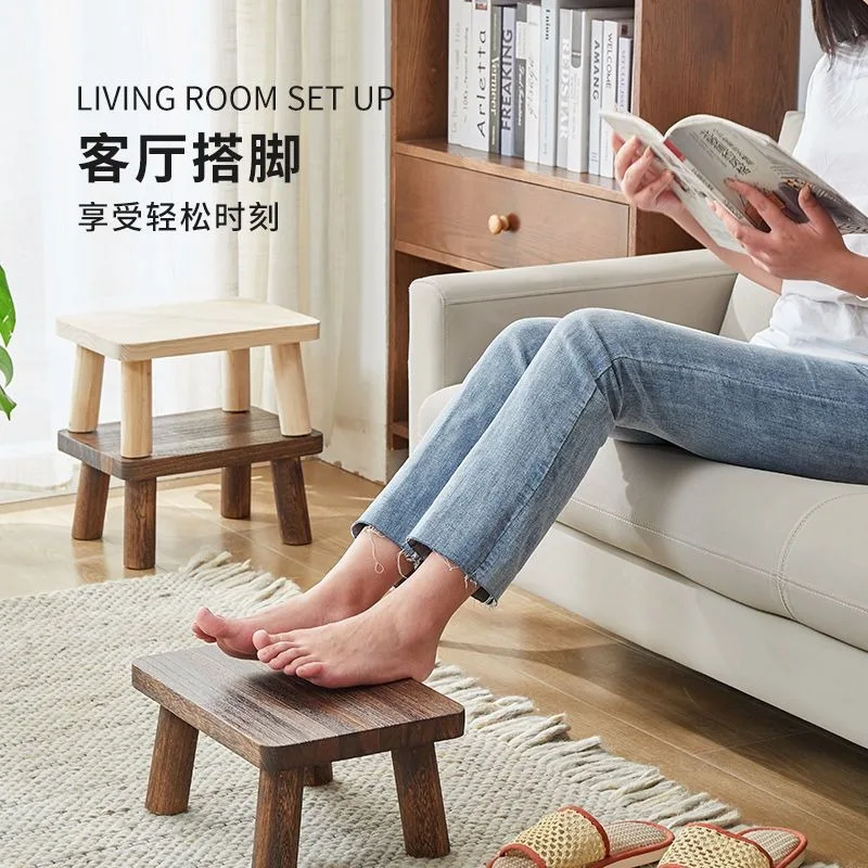 Small Wooden Stools Household Living Room Low Stools Small Benches At The Door for Shoes Changing Square Adult Benches Ottomans