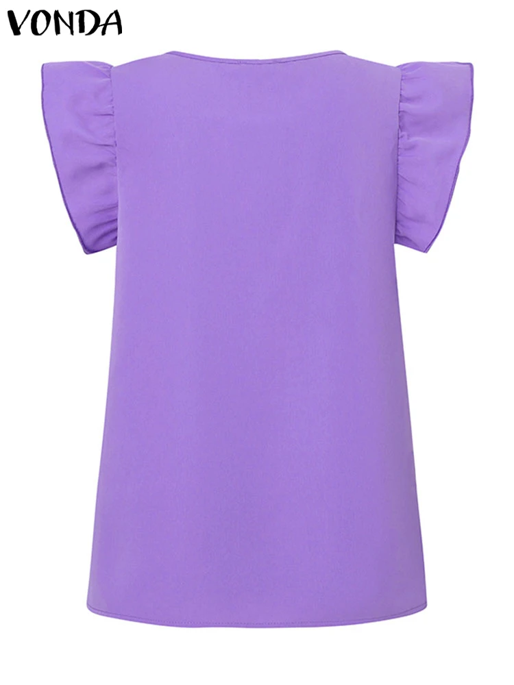 VONDA-Blusa holgada informal sin mangas para mujer, camisa elegante de Color liso para oficina, talla grande, 2024