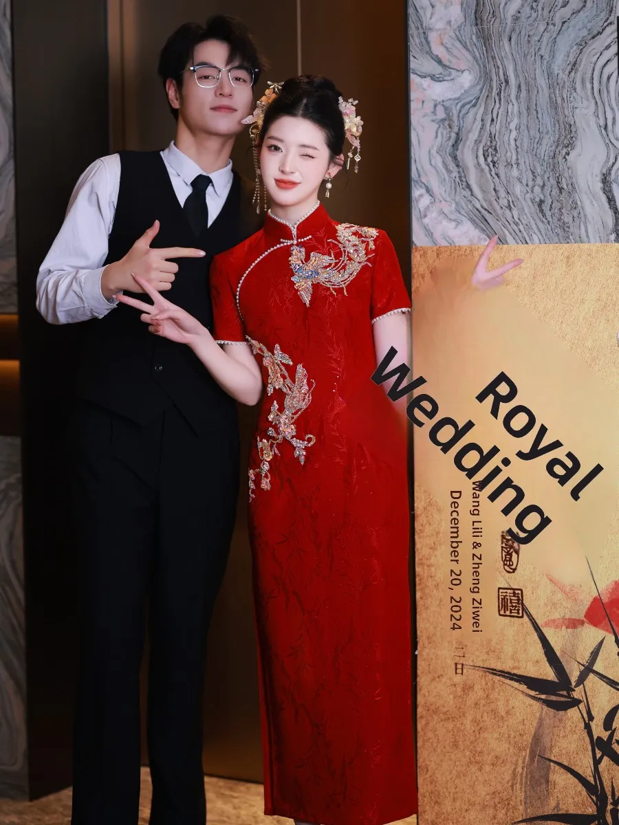 

Red Wedding Dr New Chinese Sle Embroidery High End Sensation Engagement Ceremony Dr for Brides ort Sve