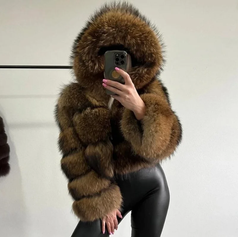 NEW Winter Women Faux Fur Coat Thick Warm High Quality Full Sleeves New Faux Fur Fashion Hooded Short Jacket