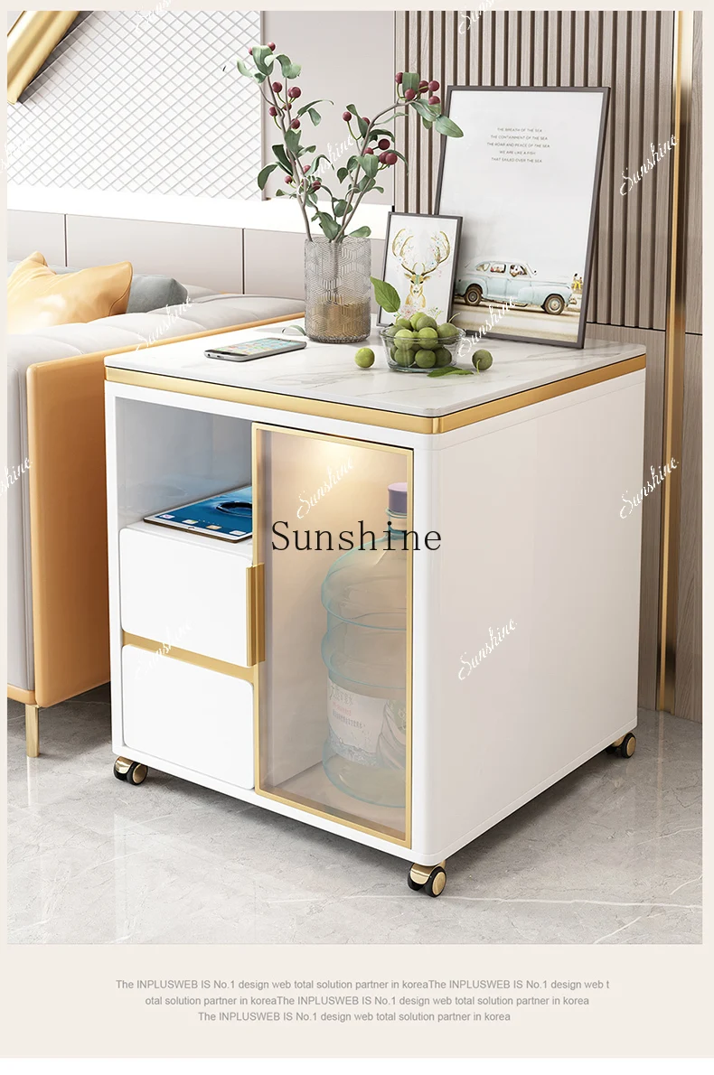Light luxury tea bar cabinet boils water, a few household square coffee tables, and white sofas are moved  FT
