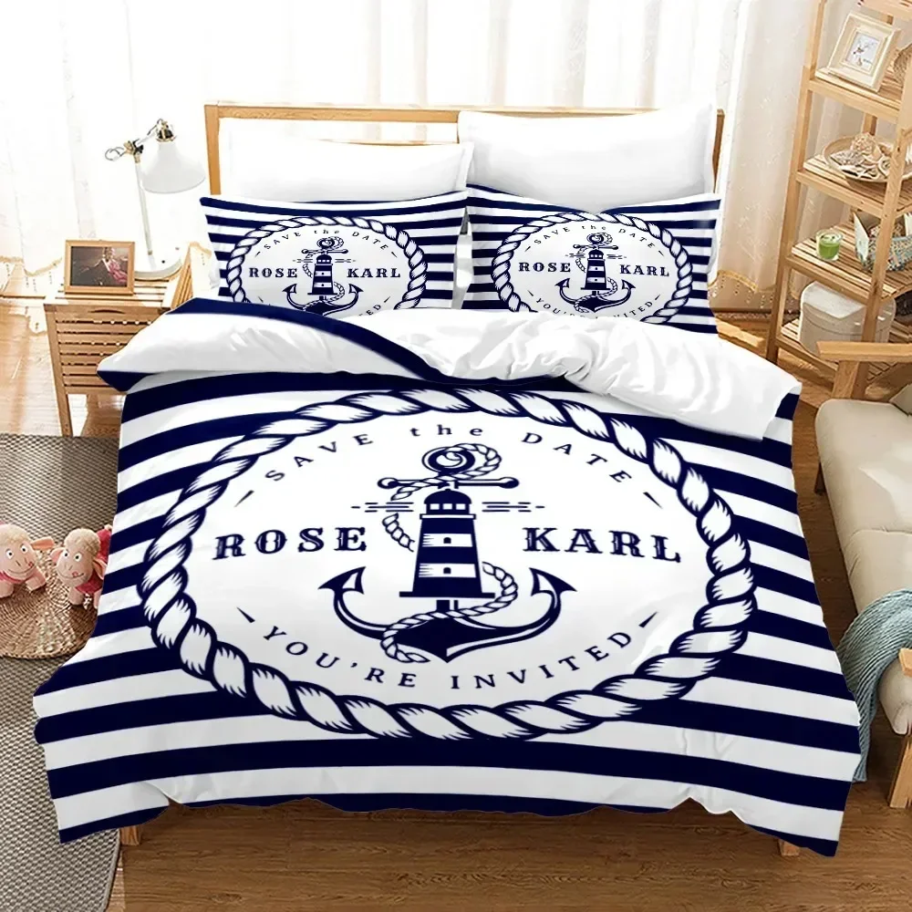 Luxury New 3D Print Ship Anchor Duvet Cover Sets Sea Ocean Quilt Cover Pillowcases Twin Full Queen King Stripe Bedding Set