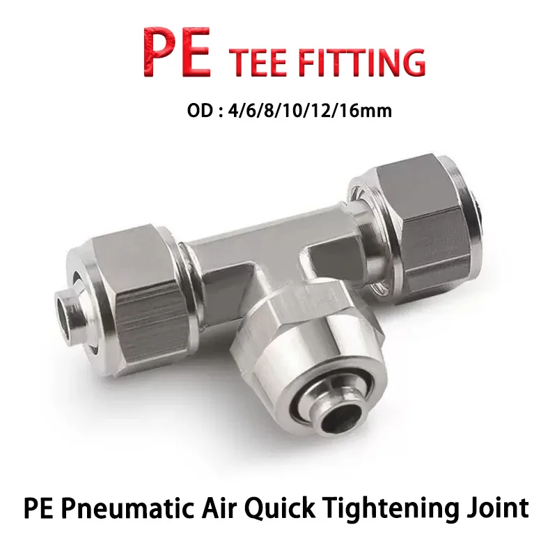 1pcs PE Copper Plated Nickel Pneumatic Air Quick Tightening Joint Pu Hose Pipe Air Pipe 4mm-16mm 3-Variable Diameter T-Joint
