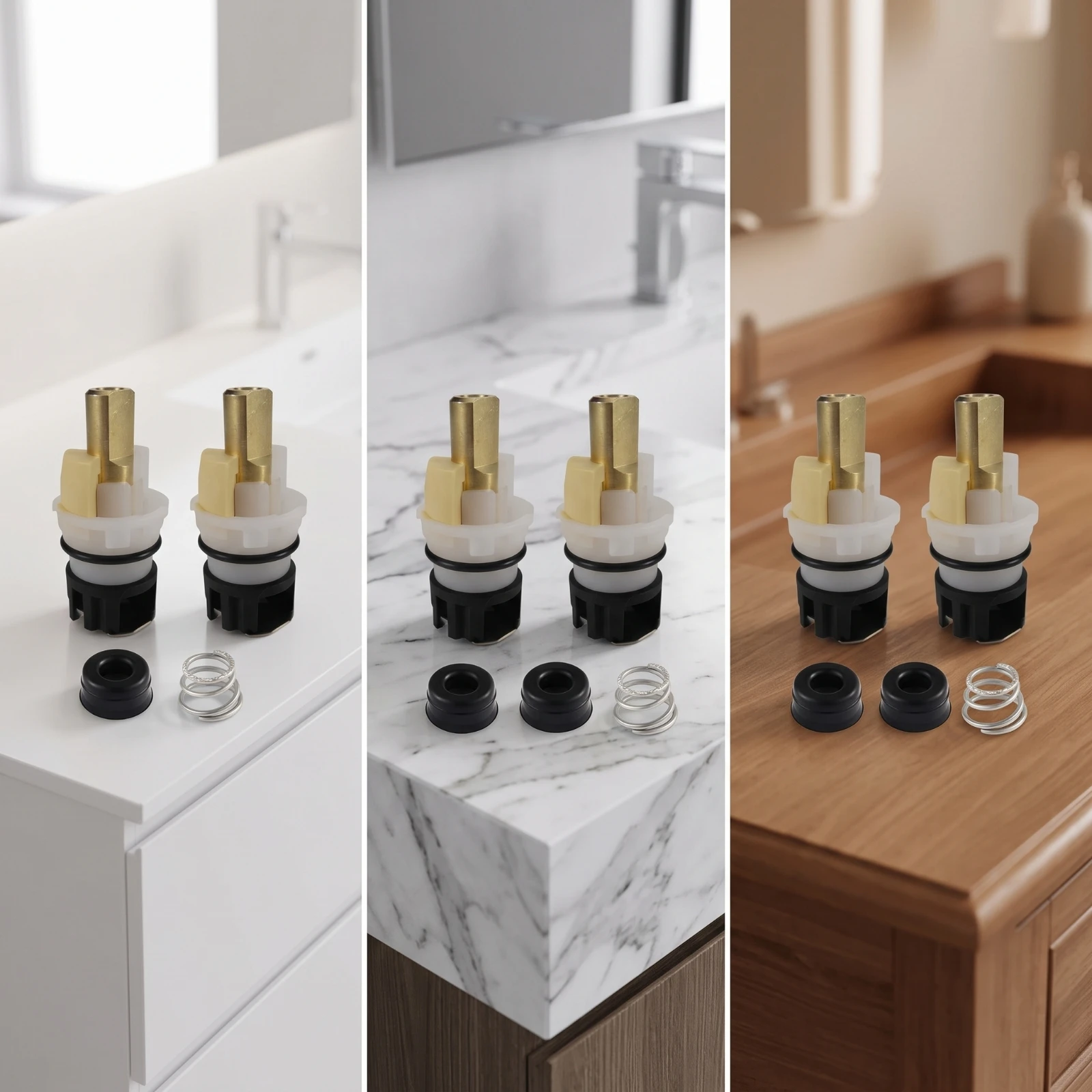 2 Pieces Faucet Stem Replacement Cartridge Two-Handle Faucet Repair Kit with Seat and Spring Hardware Brass-Toned for Bathroom