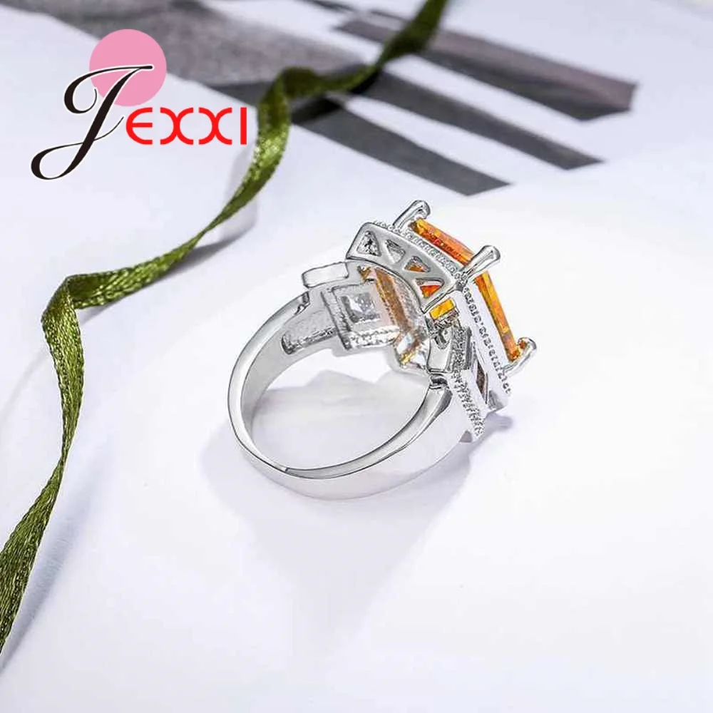 New Fashion Square Cut Yellow Stone Jewelry Ring Trendy Fine Casual Party Wear Anel AAA CZ Stone 925 Sterling Silver