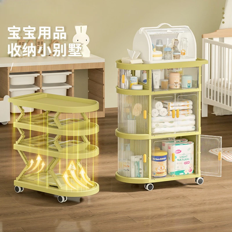 newborn baby child folding shelf trolley storage cabinet bedroom living room movable shelf PP