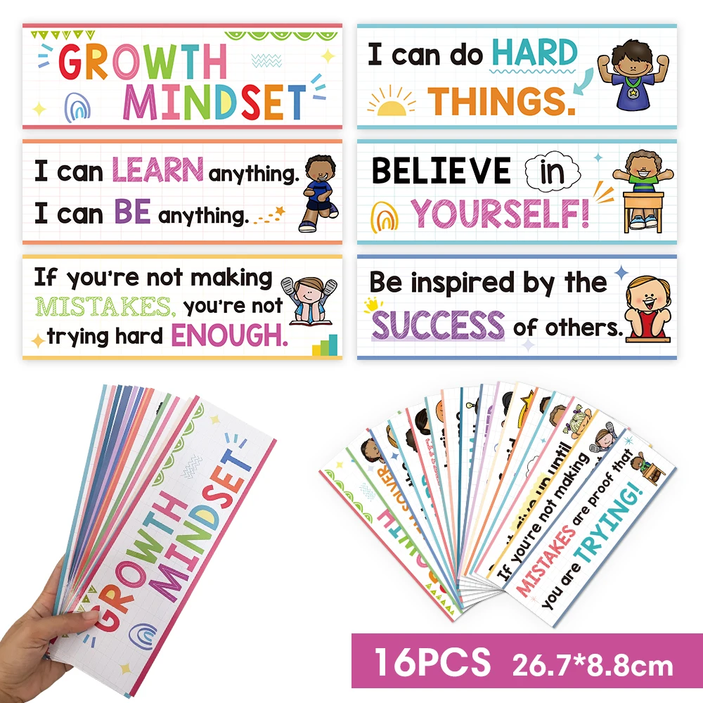 Growth Mindse English Learning Cards for Kids Teacher Teaching Aids Classroom Wall Decoration Montessori Encouragement Words