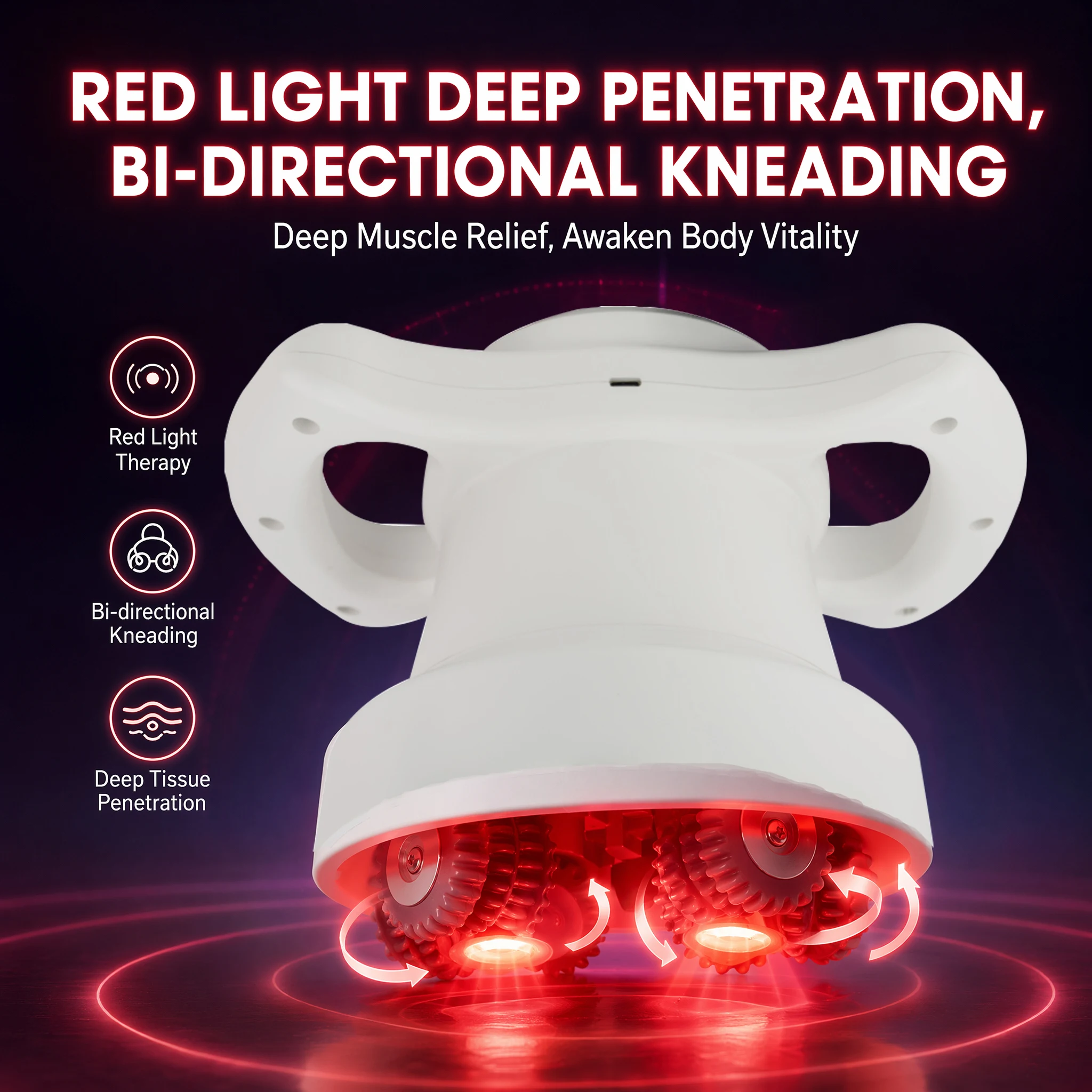 Massage Roller All Body Applicable Handheld Vibration Rotating Bidirectional Kneading Deep Tissue RelaxDevice HomeGym Red Light