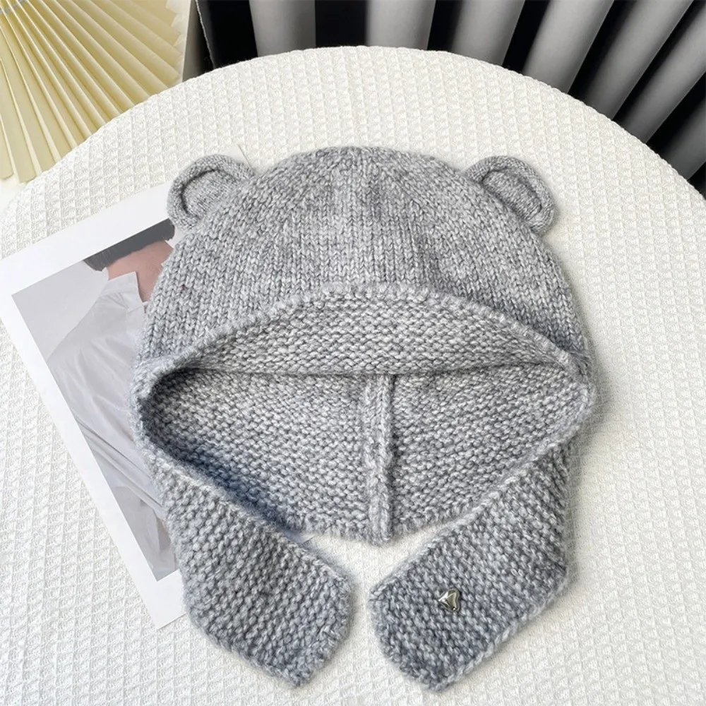 

Fashion Cute Bear Ear Knitted Cap Winter Autumn Y2k Warm Beanie Hats Soft Sweet Ear Protection Cap Outdoor