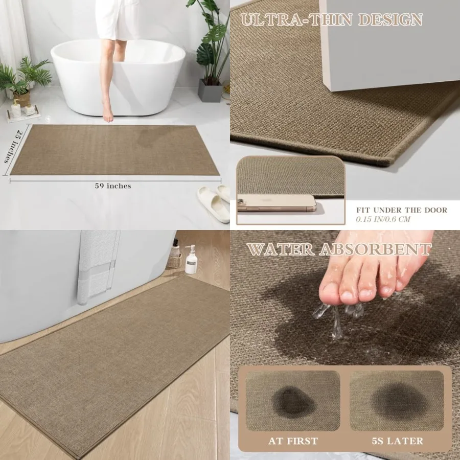 

Bathroom Rugs Mat 59x25, Ultra Thin Non Slip Bath Mat Large Quick Dry Absorbent Bath Mat for Bathroom Floor,,59x25