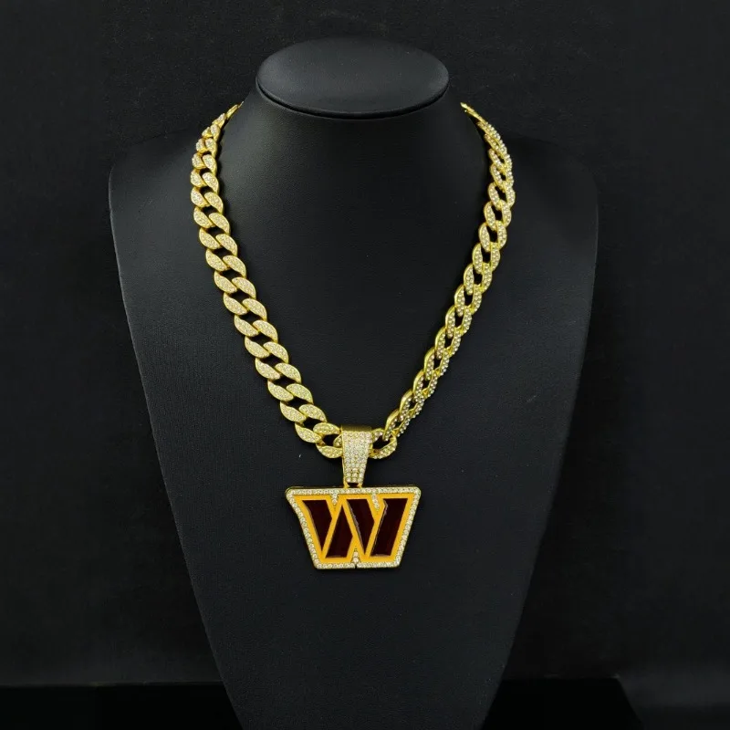 Collar de cadena cubana de Hip Hop para hombre con colgante de letra W, joyería de estilo de equipo de fútbol de moda, accesorios de calle