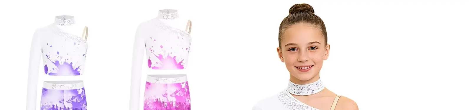 

Детский асимметричный укороченный топ без рукавов для девочек с леггинсами, блестящий, с принтом, для балета, фигурного катания, танцев, гимнастики