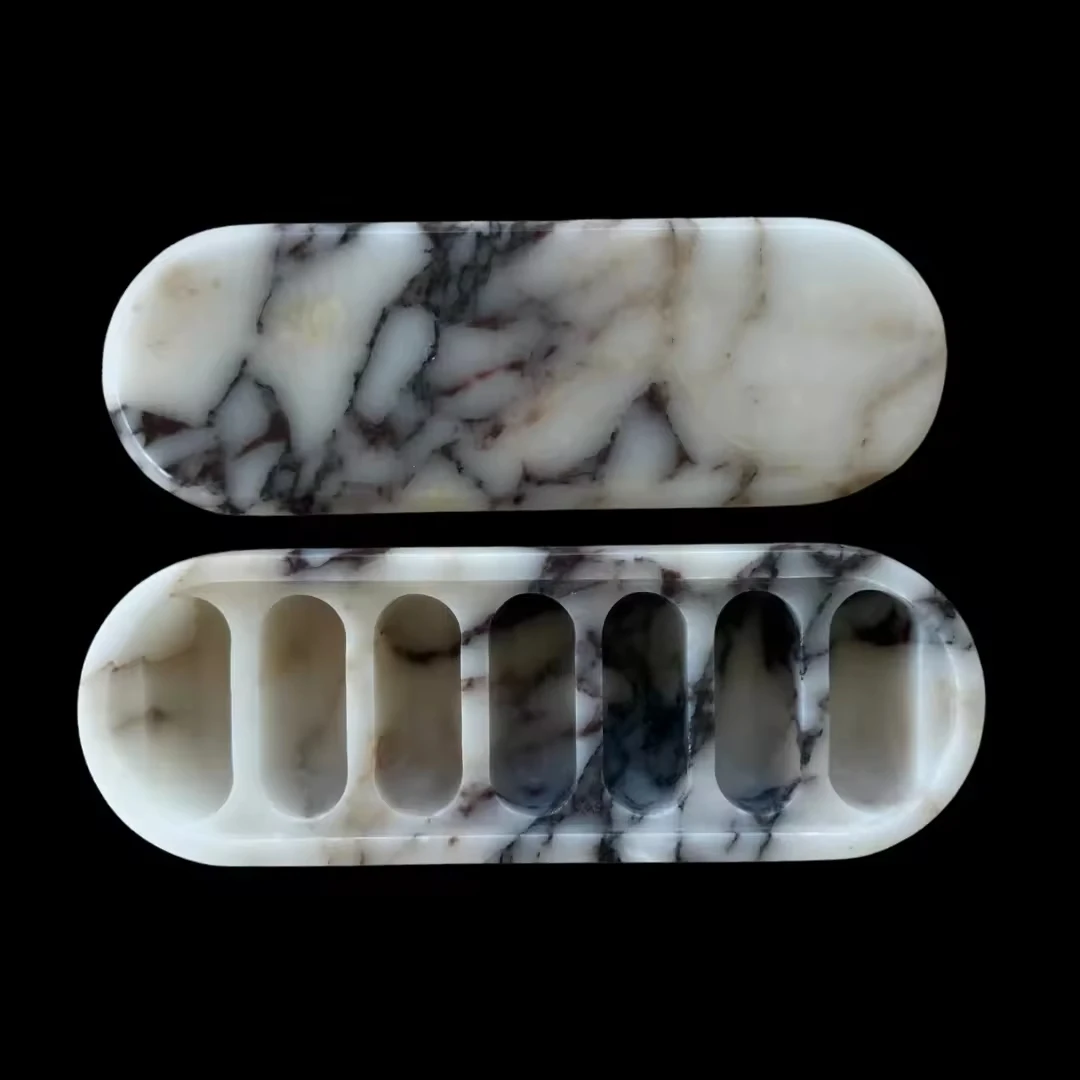 26x8x3.5cm Natural Marble Storage Vessel Natural Calacatta Violet Marble Stone Jewelry Containers Box Jars Home Decoration