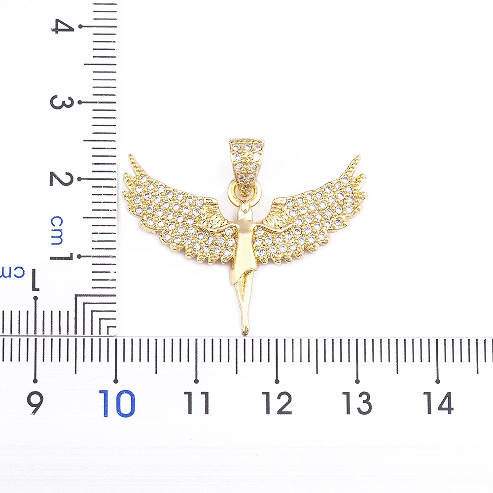 Nidin Classic Fashion Angel Wings Goddess Pendant Micro Pave Zircon Chain Necklace Street Personality Jewelry Fine Wedding Gift