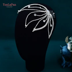 YoulaPan-Rhinestone Cristal Pente De Cabelo para As Mulheres, Bridal Acessórios De Cabelo Do Casamento, Handmade Folhas Formas Headwear, HP621