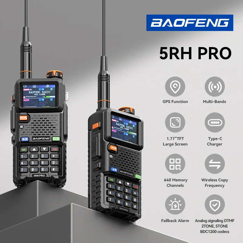 

Baofeng UV-5RH PRO Walkie Talkie GPS Six Band AM FM Wireless Copy Frequency 640CH Type-C Fallback Alarm Long Range Two Way Radio