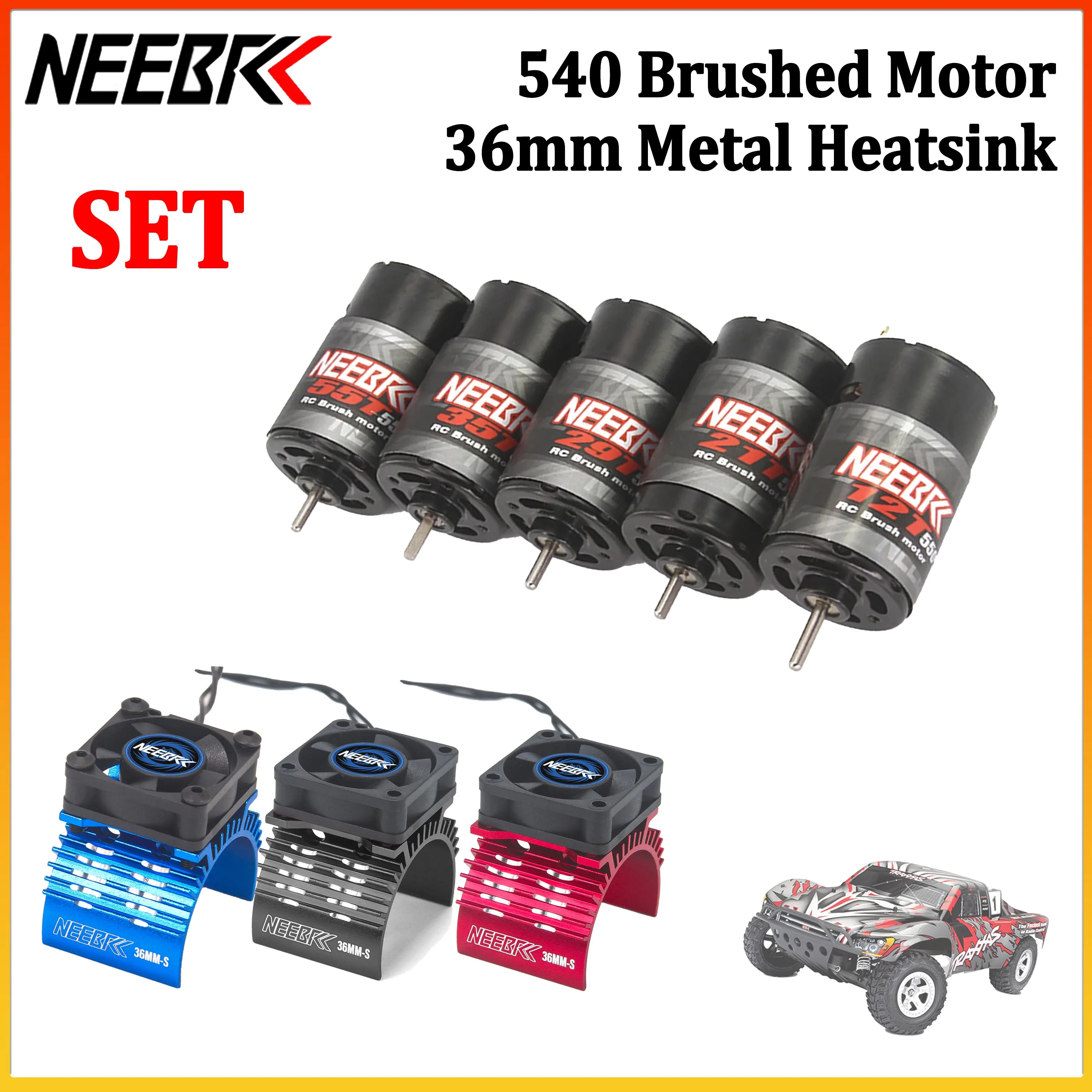 NEEBRC 550 Waterproof Brushed Motor 12T 21T 29T 35T 55T 36mm Metal Heatsink Kit for 1/10 RC Crawler Car Axial SCX10 Traxxas Part