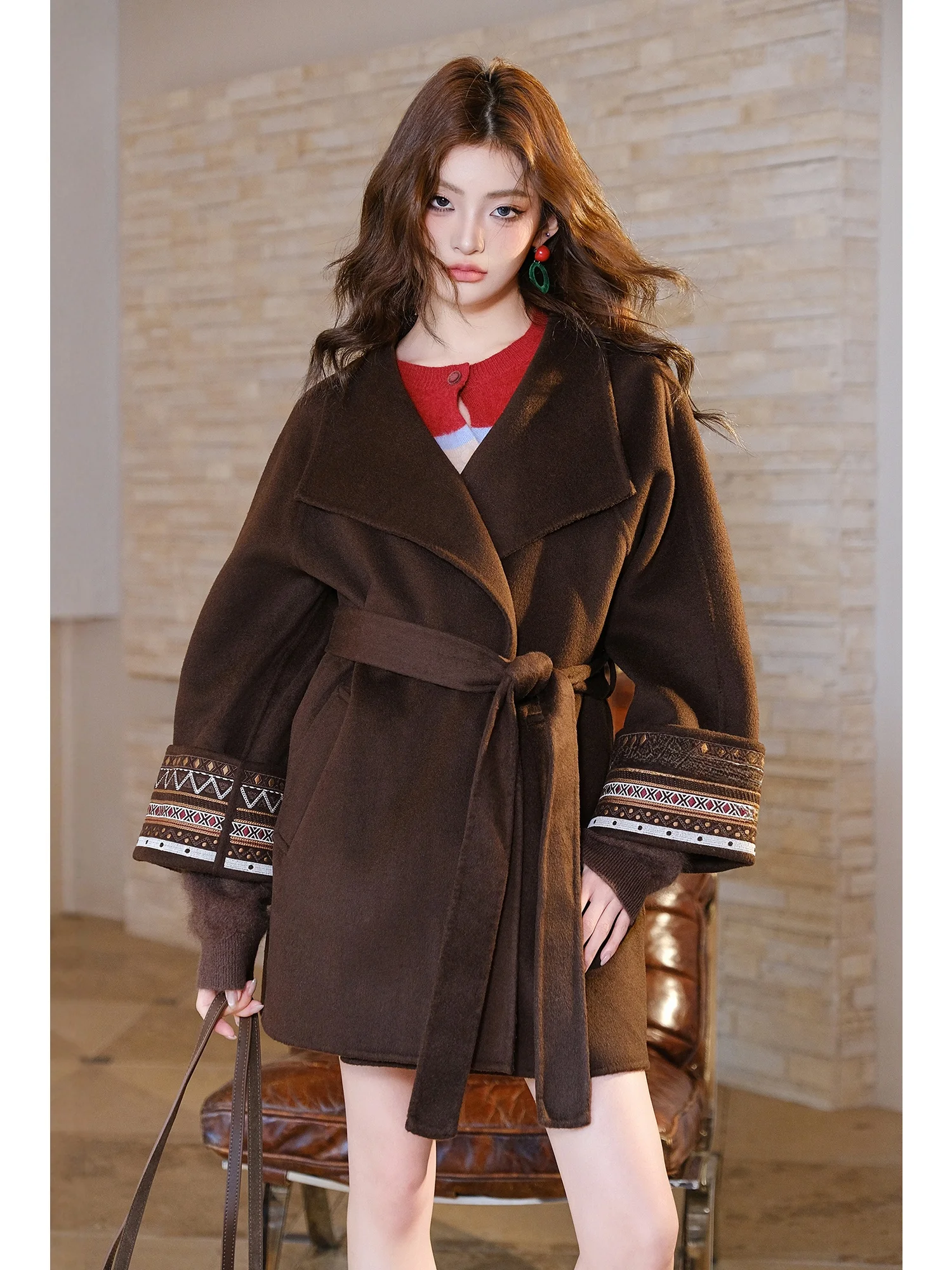 

MIUCO Luxury Camere Wool Double-Faced Tweed Coat Embroidered Ele Design Cact Size Winter New Sle Women's Jaet