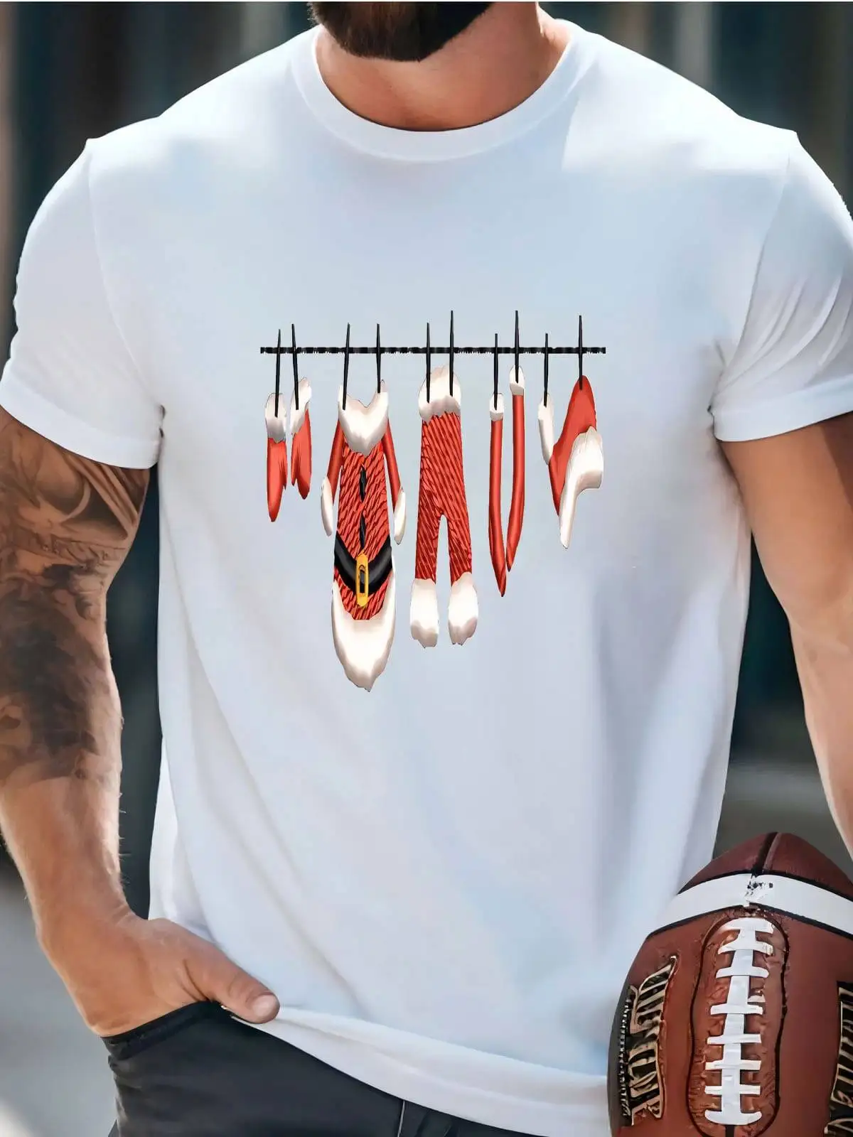 Mens Funny Santa Clothesline Design: Christmas Machine Y (Digital Download) T-Shirt 100% Cotton Trendy Y2K Short-Sleeve Tee-Soft, Quick-Drying, Moisture-Wicking;  Great Gift for Christmas or Halloween.