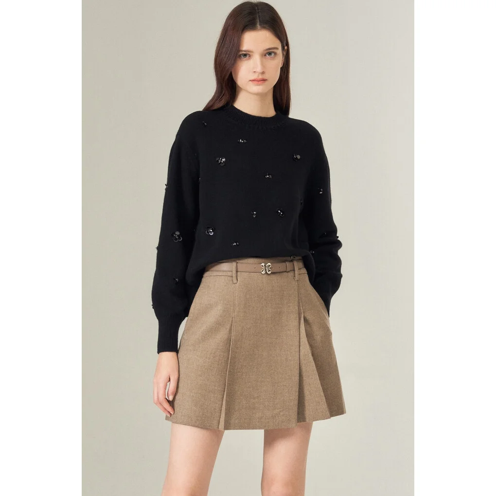 

00: трикотаж из чистой шерсти с блестками, универсальный длинный свитер Sve Crew Ne, корейский модный деталь на пуговицах