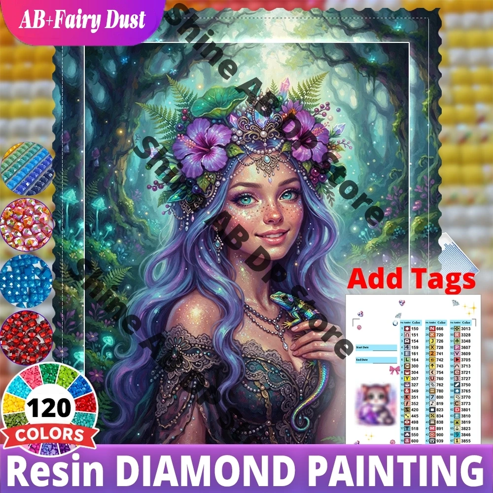 120 color Resin DIY Diamond Mosaic elf woman floral crown Full Square Fantasy Art AB Fairy Dust Portrait Embroidery Wall Decor