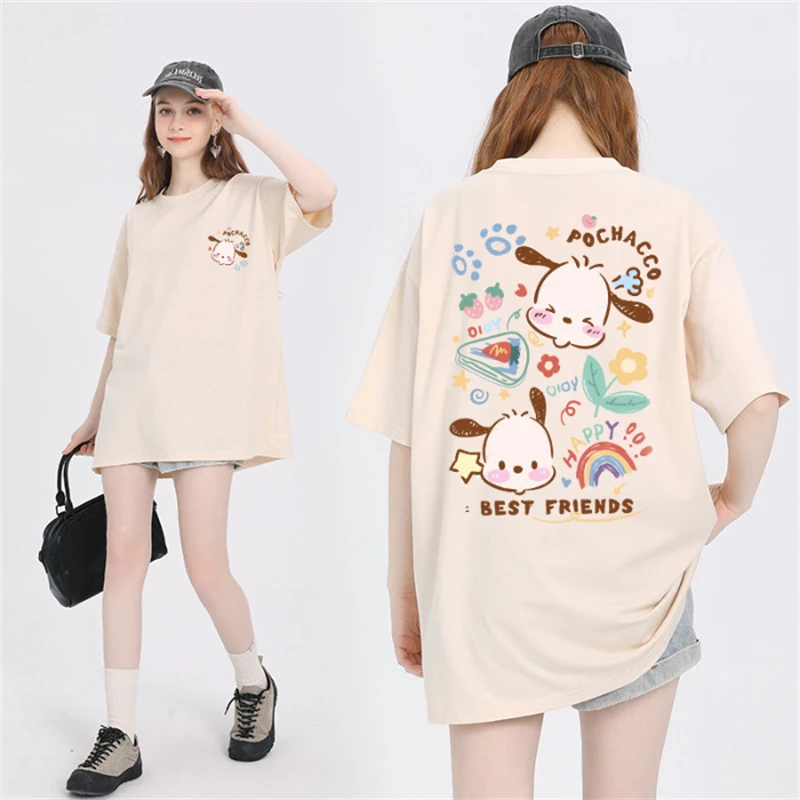 Kawaii Sanrio Kuromi Pochacco Cinnamoroll My Melody Harajuku T Shirts Women Cute Anime Graphic Ullzang T-shirt Y2K Tshirt Female