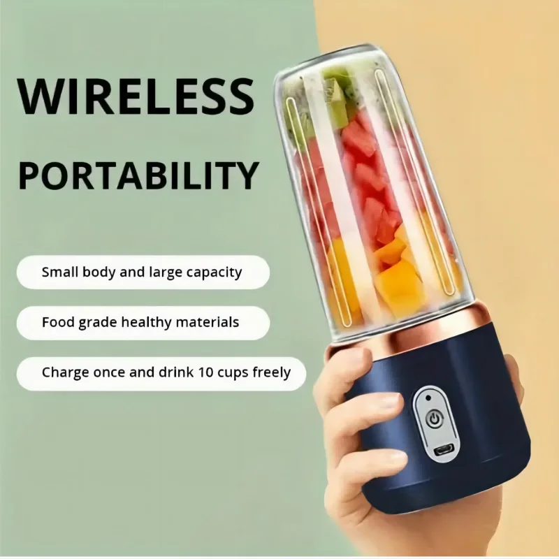 6-Blade Juicer Blender With Juicer Cup And Lid Portable USB Rechargeable, Automatic Small Electric Juicer Ice Smoothie Blender