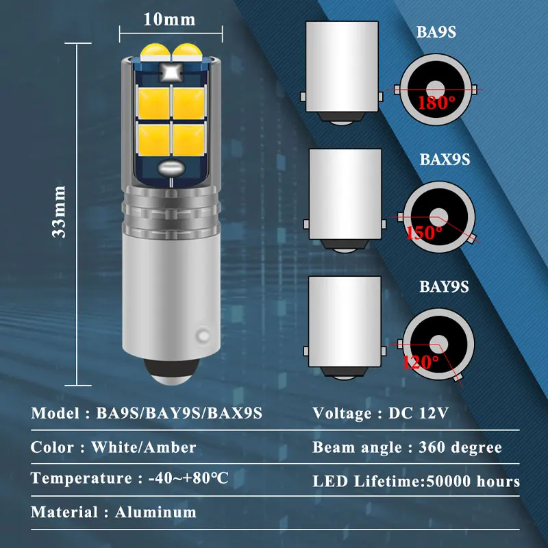 Piezas BAY9S H21W T4W H6W BA9S BAX9S, bombillas LED 3030 10SMD, lámpara de lectura de cúpula Interior de coche, luz de estacionamiento, bombillas de