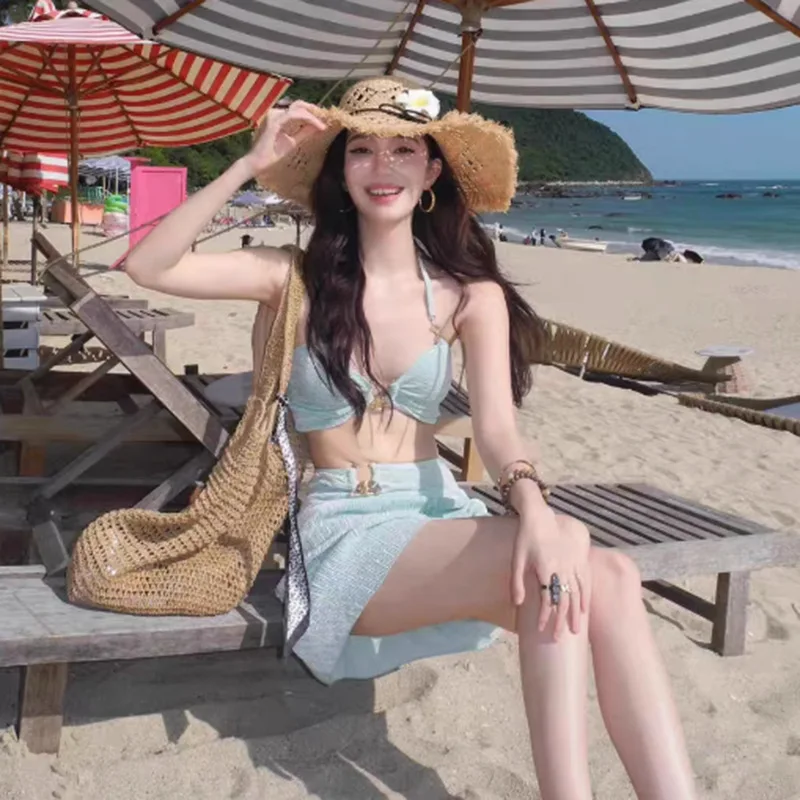

new arrival halter suspender bikini covering flesh slimming summer beach vacation seaside separates three-piece swimsuit