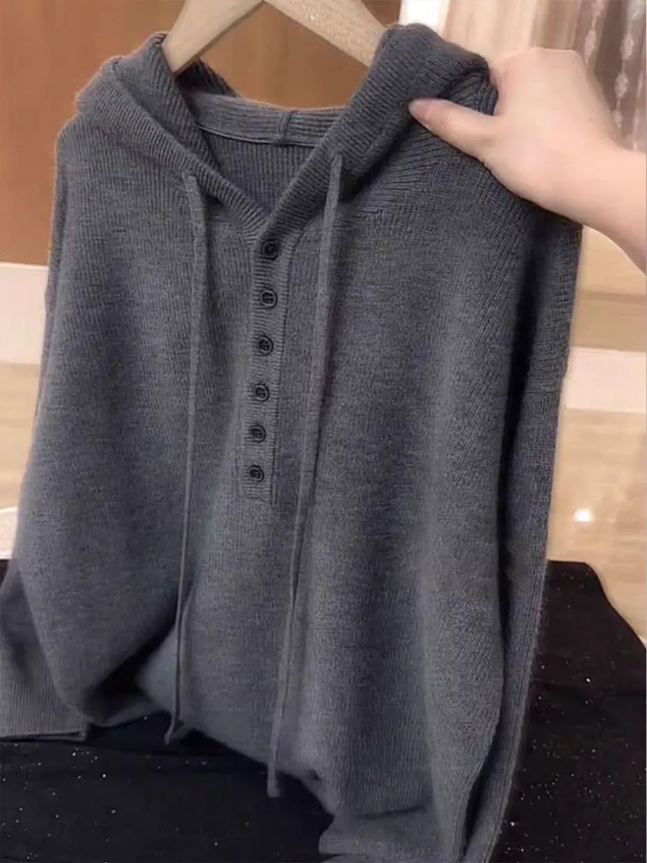 

Hooded Sweatshirt Women's Inner Wear Loose Short Knitted Top Fashionable Early Autumn Lazy Style Casual Loose Fit Shirt