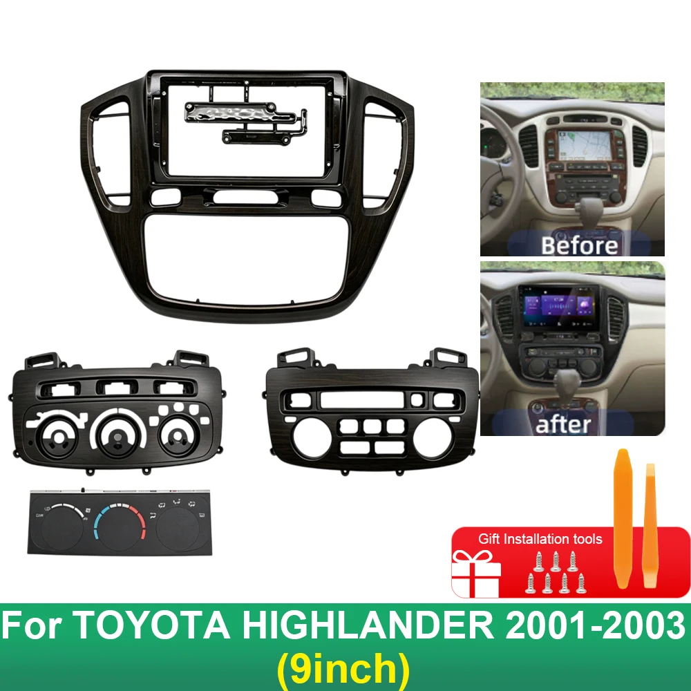 9 Inch Car Radio Fascia Frame For Toyota Highlander 2001-2003 Android Stereo Dashboard Panel Trim Kit