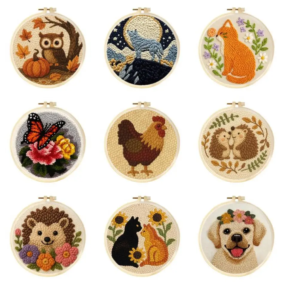 CHENISTORY  Animal Punch Needle Kits Art Supplies Cross Stitch Kits Animal Cross Stitch Kits For Beginners Handiwork Art