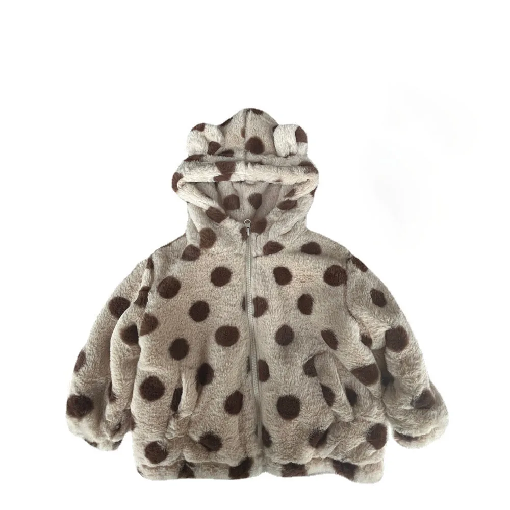 Winter Children\'s Coat Hooded Autumn Korean Kids Clothing Pink Leopard Print And Coffee Dot Coat For Boys And Girls Cardigan