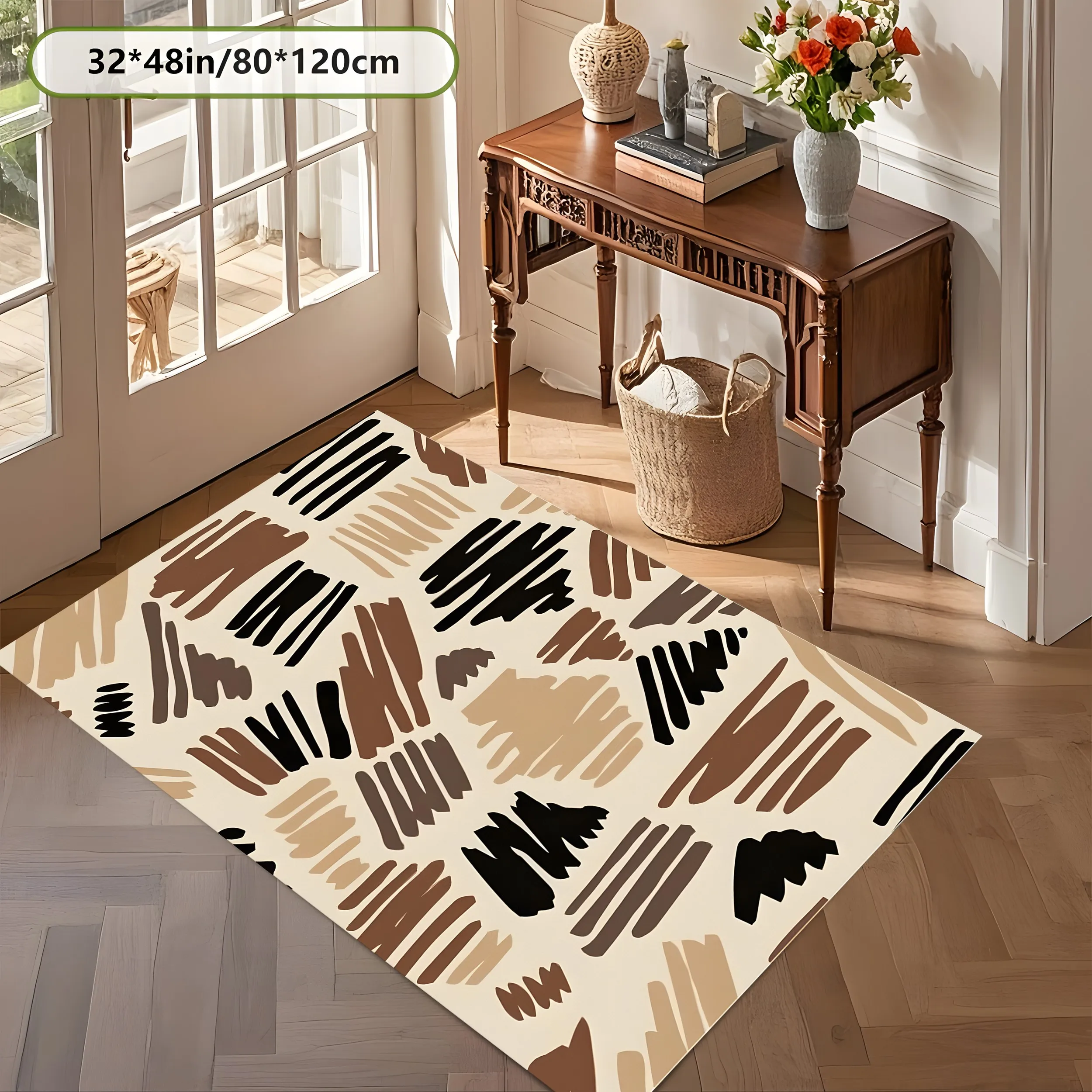 2D Large Carpet Abstract Coffee Color Hand Painted Brushstroke Texture Minimalist Wabi Sabi Living Room Rug