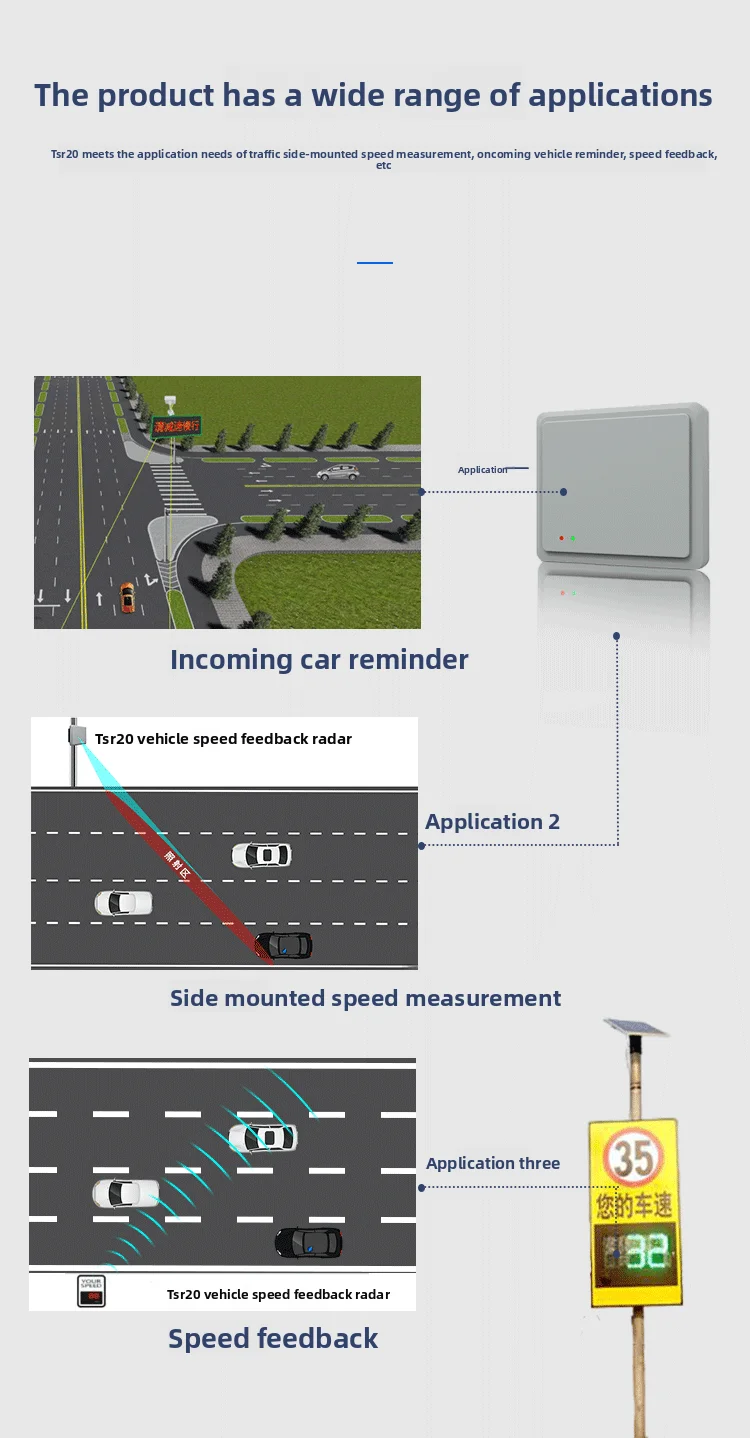 Feedback radar TSR20/greater than 250 meters, traffic road speed measurement, intelligent traffic millimeter wave radar