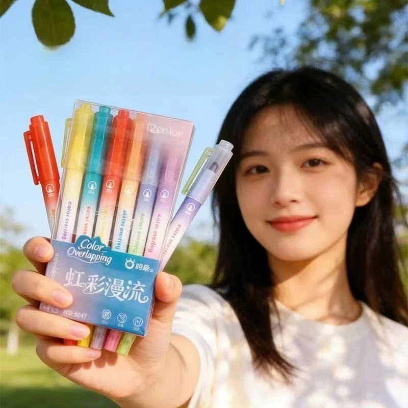 School Supplies Window Stacking Double Headed Highlighter Student Key Marker Large Capacity Color Pen Kawai Stationery Wholesale
