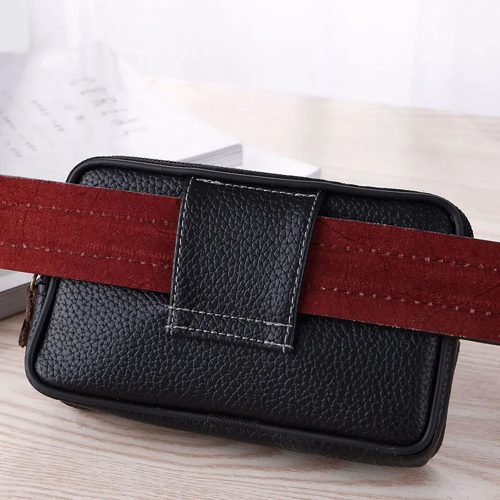 Multi-Function Men Waist Bag PU Leather Double Layer Zipper Mobile Phone Card Bag Packs Belt Messager Shoulder Bag Purse Pocket