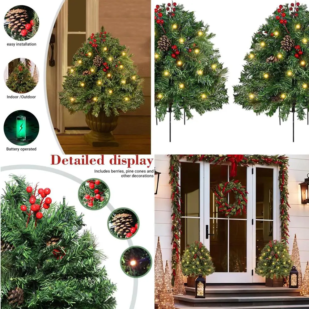 

Battery-Powered 23 Pre-lit Christmas Urn Fillers with LED Lights for Porch Decor